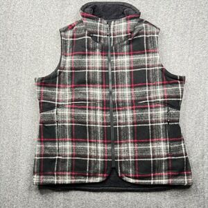 Woolrich Vest Womens XL Charcoal Plaid Wool Blend Fleece Lined Full Zip 18536